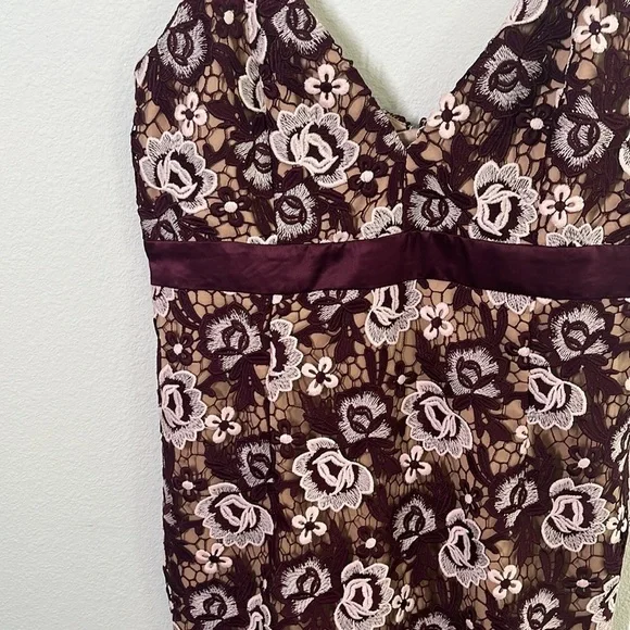 Bardot Dalia Burgundy Red Floral Asymmetrical Lace Dress – Size 12